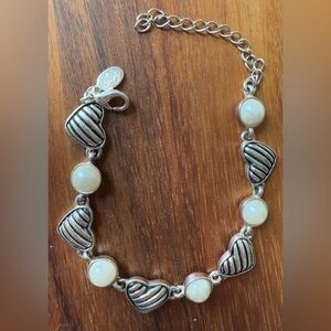 VTG Premier Designs Silver Tone Faux Pearl Bracelet Heart Love Valentine’s Day